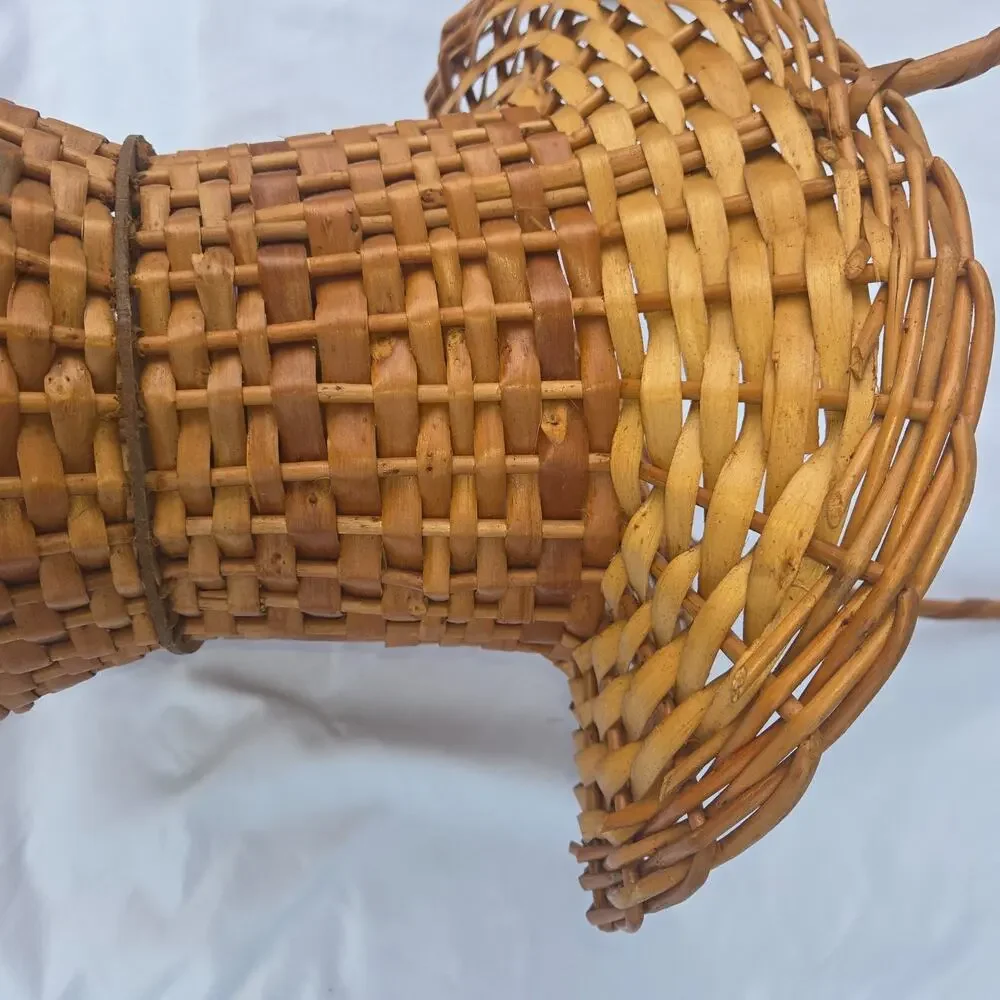 Vintage Rattan Wicker Floor Vase Basket Handles 24